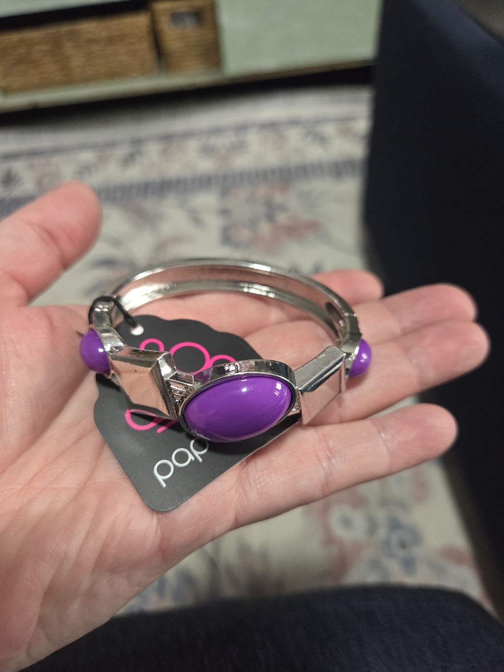 228# Silver Bracelet with Purple Cabochon Stones
